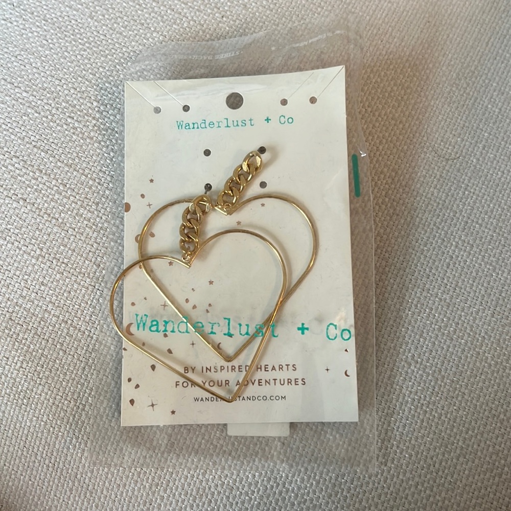 Large gold heart drop earrings